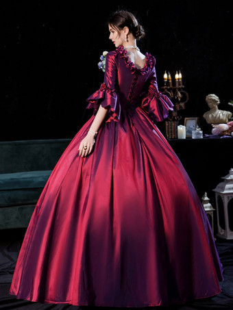 女性のためのレトロなコスチュームドレスTureRedユーロスタイルマリーアントワネットコスチューム18世紀のコスチューム バーガンディ