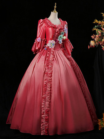 スイカ（レッド）女性のためのレトロなコスチュームドレスTureRedユーロスタイルマリーアントワネットコスチューム18世紀のコスチューム バーガンディ