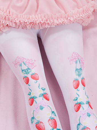 甘いロリータタイツピンクスパンデックスフルーツパターンロリータアクセサリー