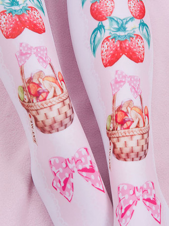 甘いロリータタイツピンクスパンデックスフルーツパターンロリータアクセサリー