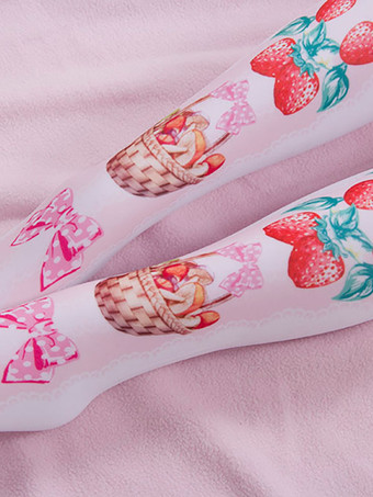 甘いロリータタイツピンクスパンデックスフルーツパターンロリータアクセサリー