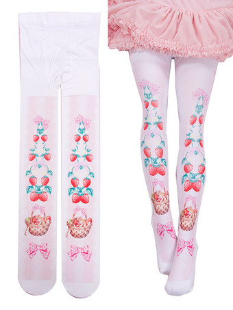 甘いロリータタイツピンクスパンデックスフルーツパターンロリータアクセサリー