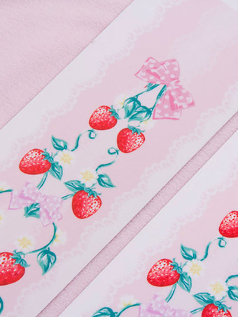 甘いロリータタイツピンクスパンデックスフルーツパターンロリータアクセサリー