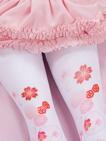 甘いロリータソックスピンクスパンデックスさくら柄ロリータアクセサリー