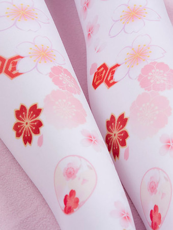 甘いロリータソックスピンクスパンデックスさくら柄ロリータアクセサリー