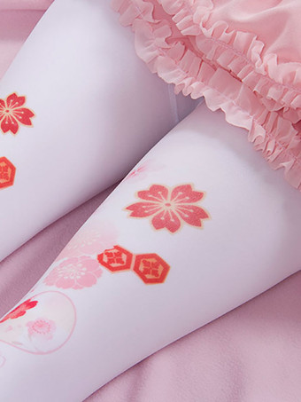 甘いロリータソックスピンクスパンデックスさくら柄ロリータアクセサリー