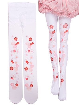 甘いロリータソックスピンクスパンデックスさくら柄ロリータアクセサリー