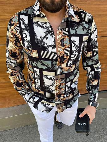 noir Hommes Chemise Décontractée Imprimées Chics Noires