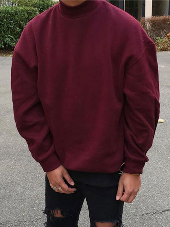 Color borgoñaLos hombres sudaderas con capucha cuello de la joya de manga larga de poliéster con capucha
