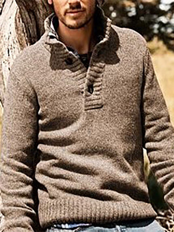 Men Hoodies Stand Collar Long Sleeves Buttons Polyester Sweatshirt