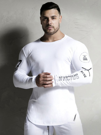 Camisetas Casual Joya Cuello Palabras Estampado Manga larga