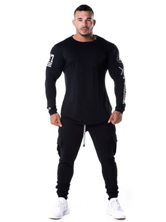 negro Camisetas Casual Joya Cuello Palabras Estampado Manga larga