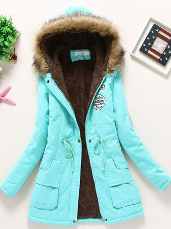 ミントグリーン女性の冬のコート ライト ピンク フード付きコットン アウターウェア