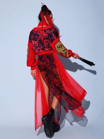 女性のためのジャズダンスコスチュームポリエステルコルセットオーバーコートスプリットスカートサッシュ4ピースセットダンスウェア