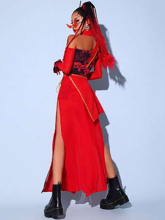 女性のためのジャズダンスコスチュームポリエステルエプロンジャンプスーツサッシュ3ピースセットダンスウェア