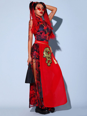 女性のためのジャズダンスコスチュームシフォンエプロンジャンプスーツオーバーコートサッシュ4ピースセットダンスウェア