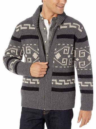 メンズ服メンズカーディガンメンズセーターメンズカーディガンカジュアル幾何学長袖ファッショナブルなカーディグレー