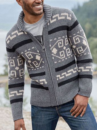 グレイメンズ服メンズカーディガンメンズセーターメンズカーディガンカジュアル幾何学長袖ファッショナブルなカーディグレー