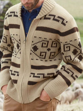 カーキ メンズ服メンズカーディガンメンズセーターメンズカーディガンカジュアル幾何学長袖ファッショナブルなカーディグレー