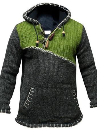 Hooded standard color top block straight vintage sweater