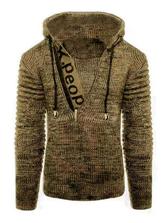 オリーブカラーメンズセーターメンズプルオーバーニットフード付きウィンターブラックホワイト