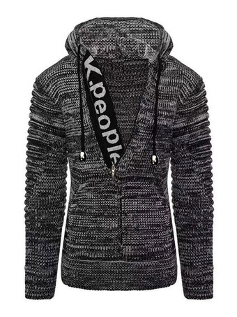 ブラック メンズセーターメンズプルオーバーニットフード付きウィンターブラックホワイト