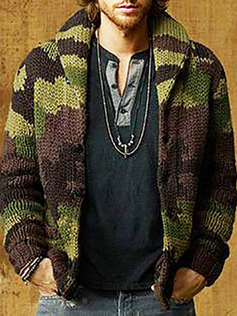 vert Vêtements Cardigan Pulls Hommes Cardigans Casuel Camouflage Manches Longues Confortable Vert Veste