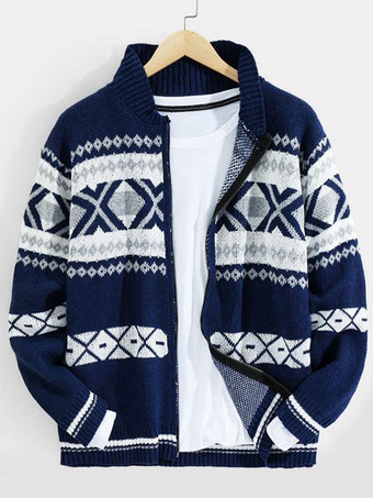 BluAbbigliamento da uomo Cardigan da uomo Maglioni da uomo Cardigan da uomo Casual Geometrico Maniche lunghe Alla moda Blu Blu