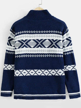 Abbigliamento da uomo Cardigan da uomo Maglioni da uomo Cardigan da uomo Casual Geometrico Maniche lunghe Alla moda Blu Blu