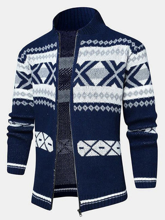Abbigliamento da uomo Cardigan da uomo Maglioni da uomo Cardigan da uomo Casual Geometrico Maniche lunghe Alla moda Blu Blu