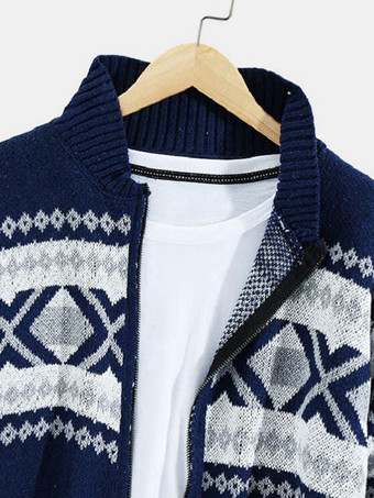 Abbigliamento da uomo Cardigan da uomo Maglioni da uomo Cardigan da uomo Casual Geometrico Maniche lunghe Alla moda Blu Blu