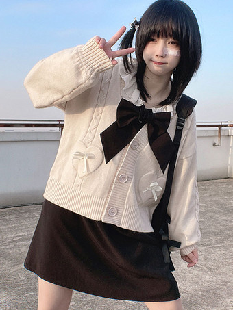 アプリコットロリータセーター カーディガン ボウポリエステル 長袖 春 ロリータ服 ピンク