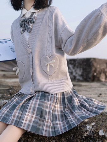 グレイロリータセーター カーディガン ボウポリエステル 長袖 春 ロリータ服 ピンク