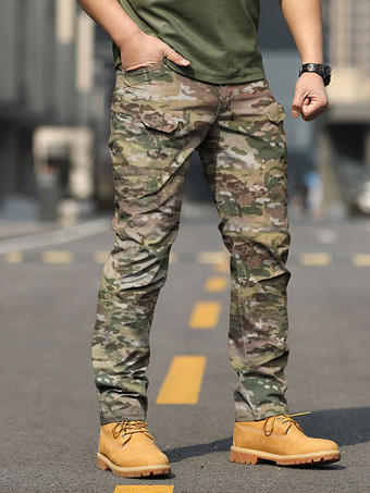 verde claro Pantalones de hombre Casual Camuflaje Cintura natural Pantalón cargo recto Pantalón negro