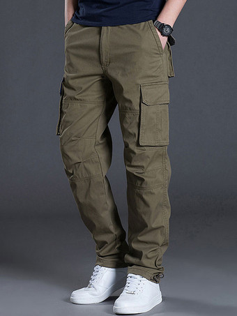 Yellow GreenPants For Men Casual Natural Waist Straight Cargo Pant Yellow Green Men's Pants