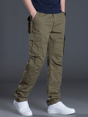 Pants For Men Casual Natural Waist Straight Cargo Pant Yellow Green Men's Pants