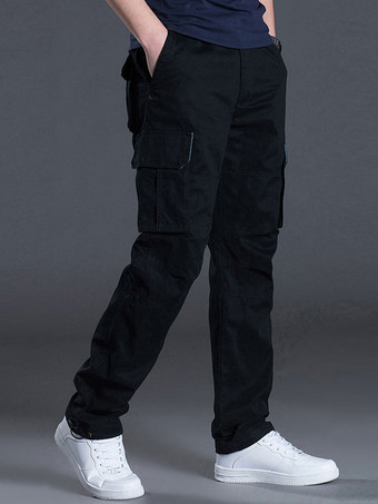 Black Pants For Men Casual Natural Waist Straight Cargo Pant Yellow Green Men's Pants