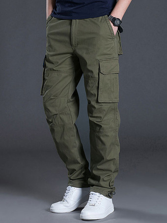 Hunter GreenPants For Men Casual Natural Waist Straight Cargo Pant Yellow Green Men's Pants