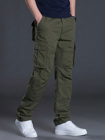 Pants For Men Casual Natural Waist Straight Cargo Pant Yellow Green Men's Pants