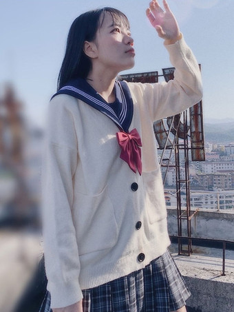 エクリュホワイトロリータカーディガンポリエステル長袖春ロリータセーターアウトウェア