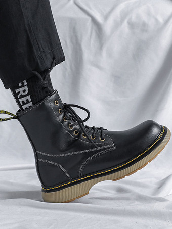 メンズ モーターサイクル コンバット フラットフォーム レースアップ アンクルブーツ