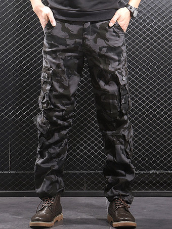 noir Pantalon Pour Homme Camouflage Taille Naturelle Pantalon Cargo Droit Pantalon Gris