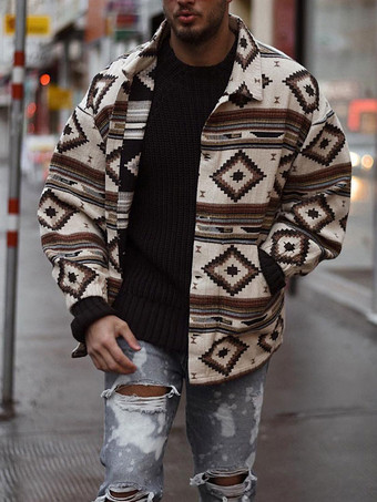 Ecru WhiteMen's Jackets & Coats Men's Coats Turndown Collar Chic ecru white Modern