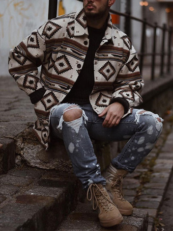 Men's Jackets & Coats Men's Coats Turndown Collar Chic ecru white Modern