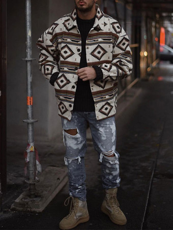 Men's Jackets & Coats Men's Coats Turndown Collar Chic ecru white Modern