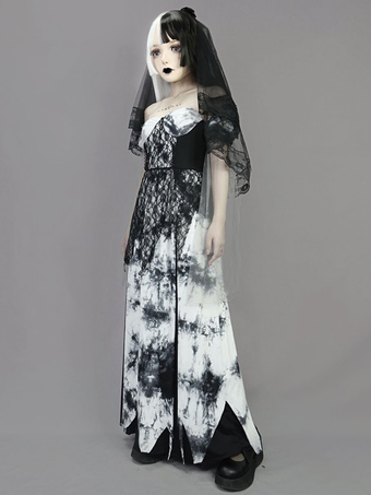 Vestito Lolita gotico Nero Manica lunga Punta tonda Quotidiano Casual Vestito lungo Lolita