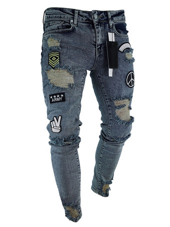 azul oscuro Jeans para hombres Jeans para hombres Diseño antiguo desgastado elegante Skinny Light Sky Blue Deep Blue