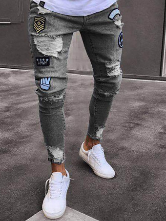 GrisJeans para hombres Jeans para hombres Diseño antiguo desgastado elegante Skinny Light Sky Blue Deep Blue