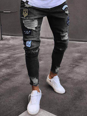 negro Jeans para hombres Jeans para hombres Diseño antiguo desgastado elegante Skinny Light Sky Blue Deep Blue