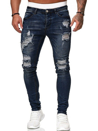 ブルー Men  's Jeans Jeans For Men Chic Distressed Antique Design Skinny Deep Blue Blue